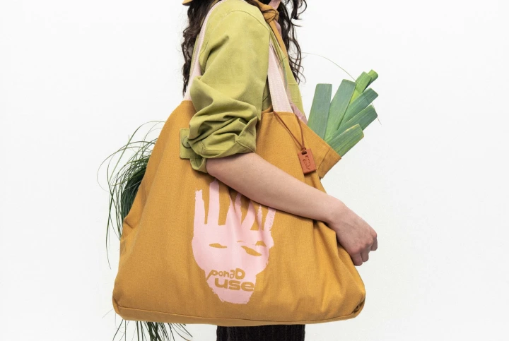 RUDA HLYNA Reversible Mustard Shopper with Face Print