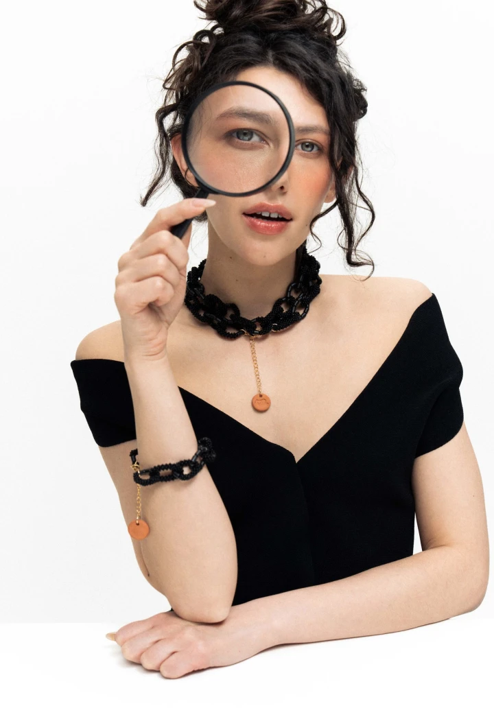 Black Beaded Necklace 
